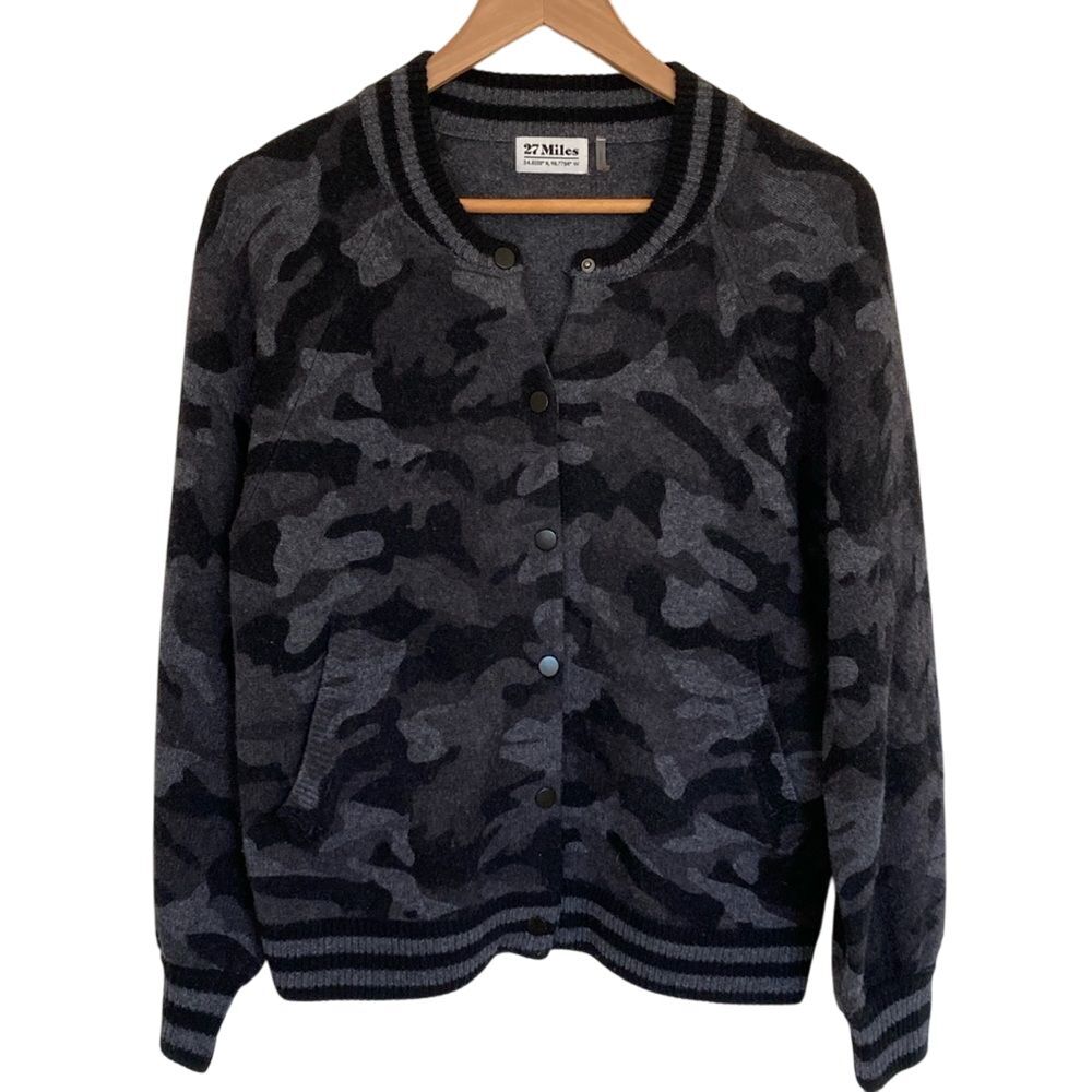 27 Miles Womens Camo Bomber Jacket Wool Cashmere Size S Black Grey